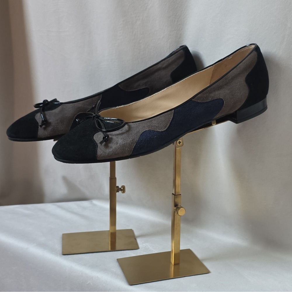 Amalfi Made In Italy Womens Suede Ballet Flat Slip-On Bow Black Gray Blue 9M - Picture 10 of 14